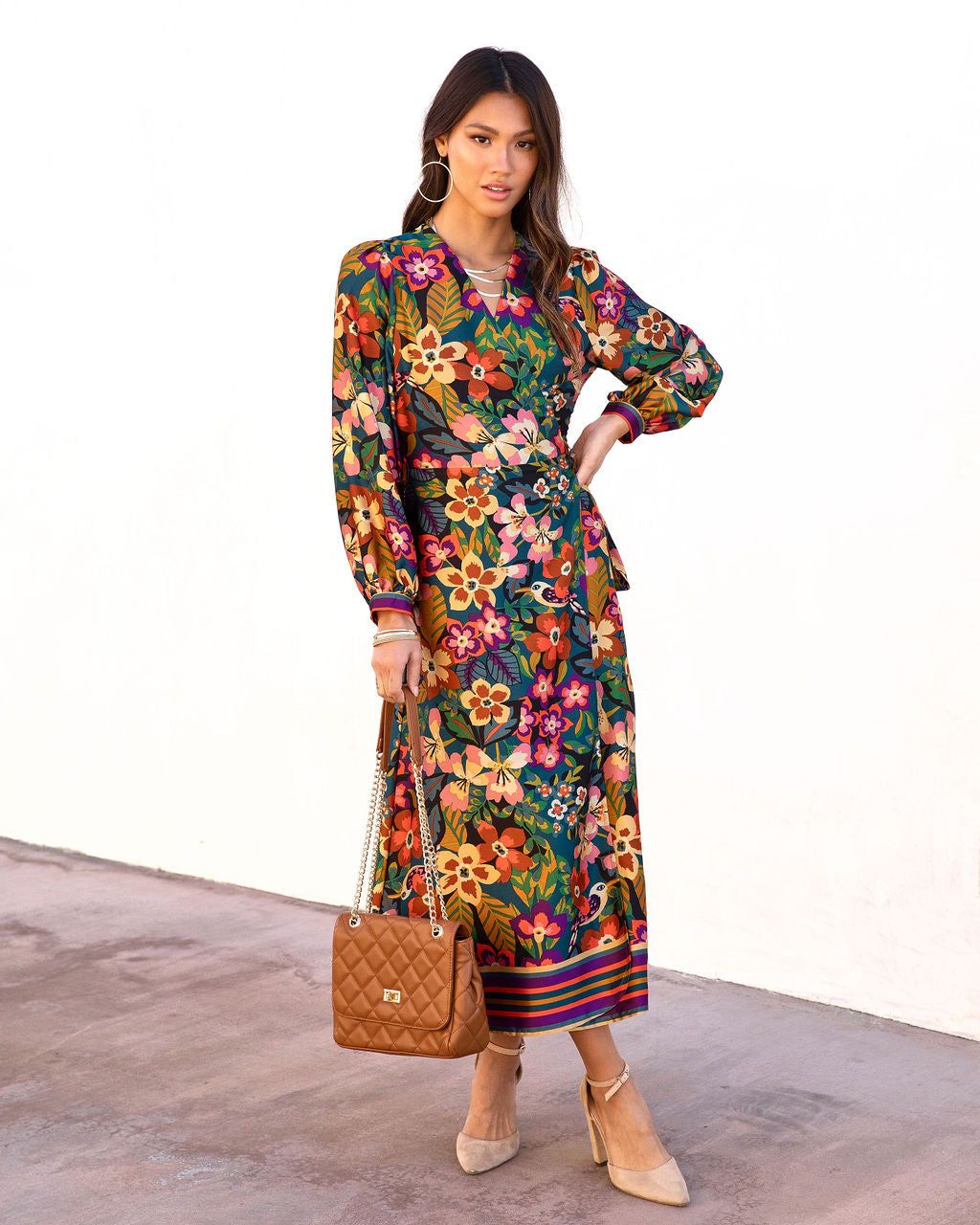 Rio Satin Printed Wrap Midi Dress sold by Vici product image thumbnail 5
