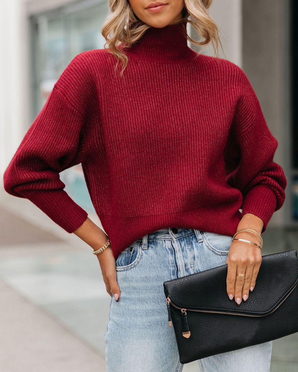 Small Town Mock Neck Knit Sweater - Wine - FINAL SALE sold by Vici product image thumbnail 6