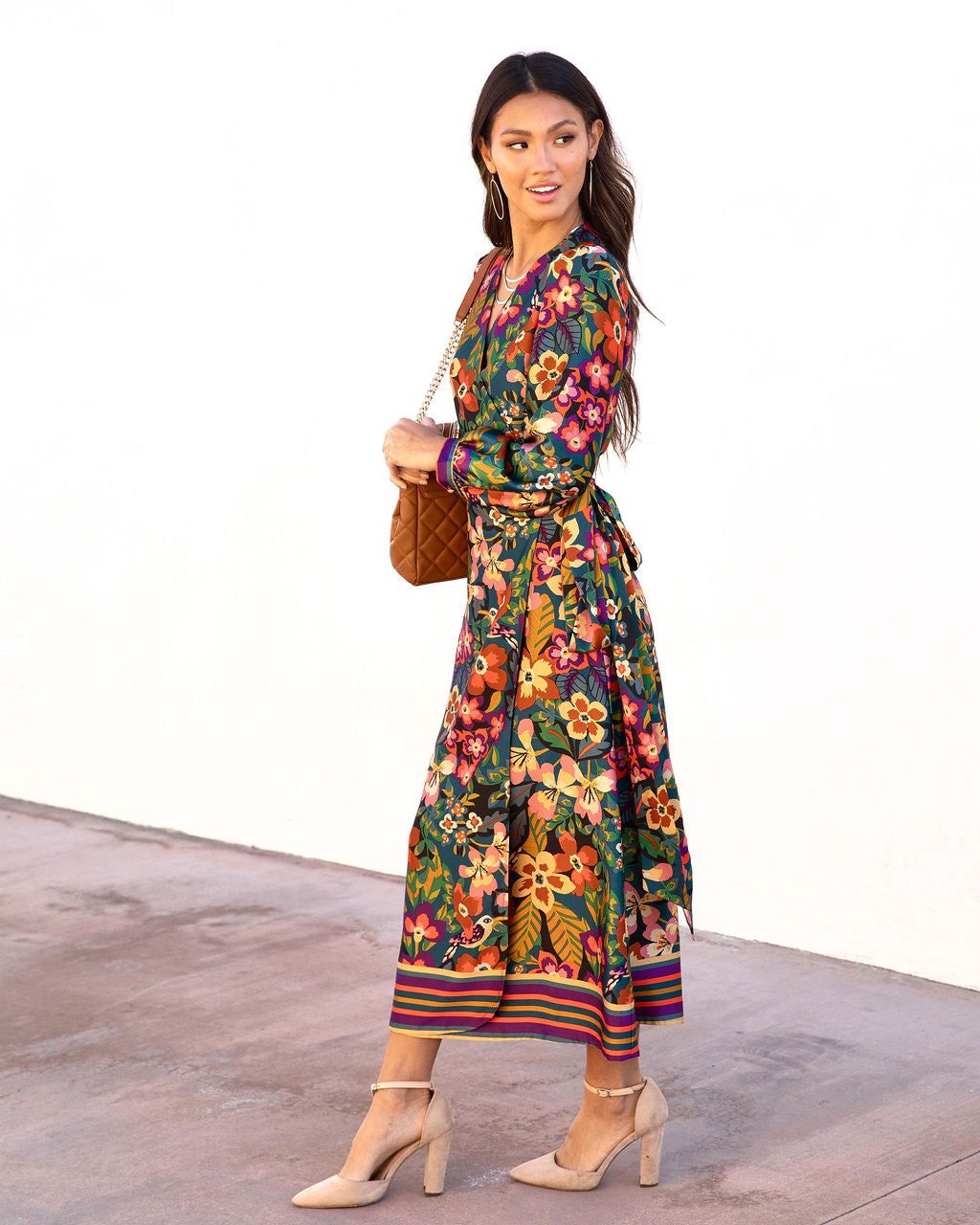 Rio Satin Printed Wrap Midi Dress sold by Vici product image thumbnail 3