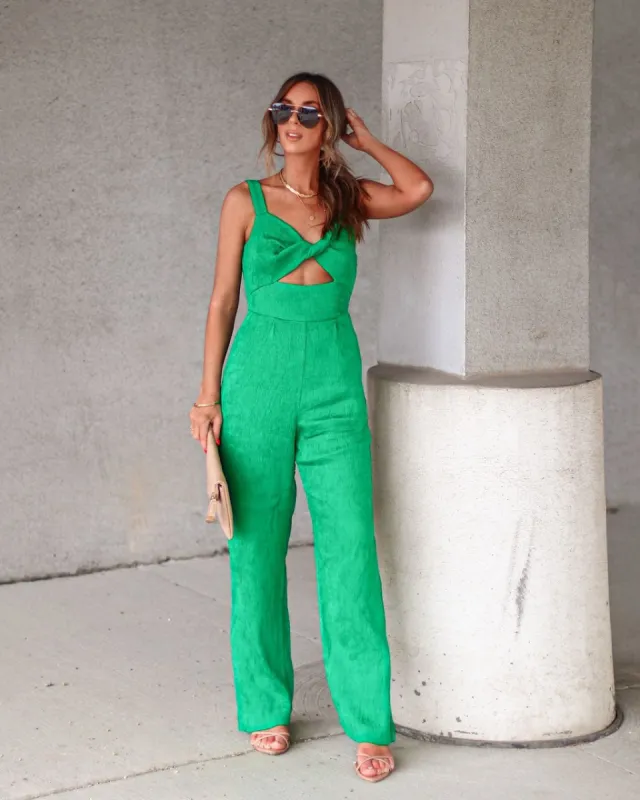 Lacey Plisse Cutout Pocketed Jumpsuit - Green - FINAL SALE sold by Vici