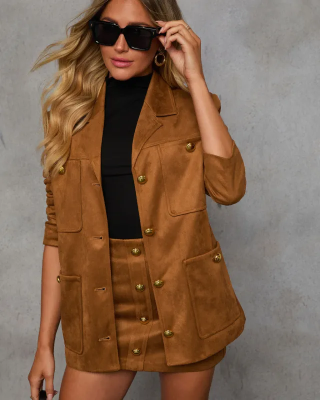 Fit Me In Oversized Faux Suede Jacket sold by Vici