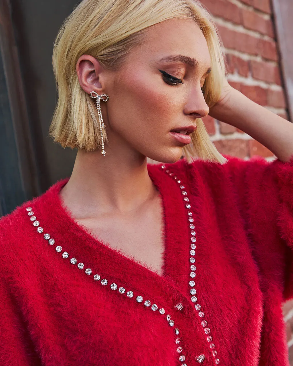 Final Touch Rhinestone Bow Earrings sold by Vici product image thumbnail 2