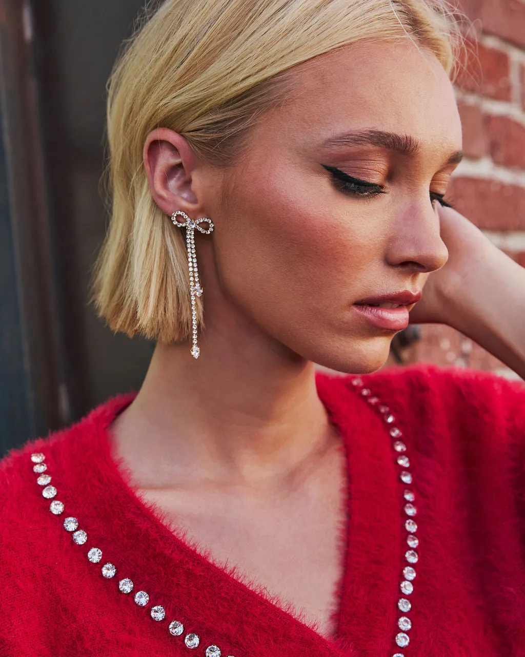 Final Touch Rhinestone Bow Earrings sold by Vici product image thumbnail 4