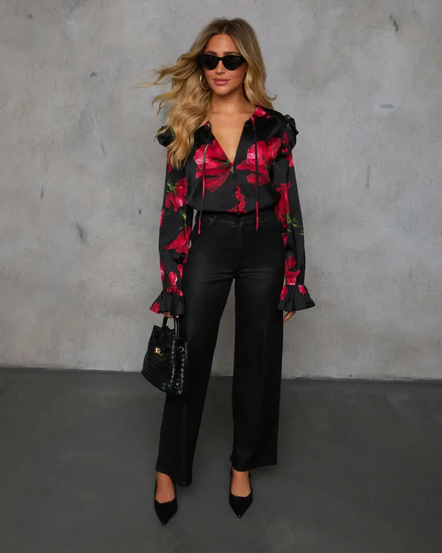 Falling For You Floral Print Satin Blouse sold by Vici