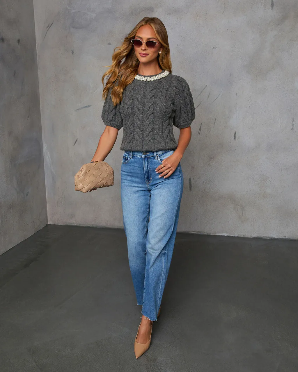 Ellena Pearl Collar Cable Knit Sweater sold by Vici product image thumbnail 2