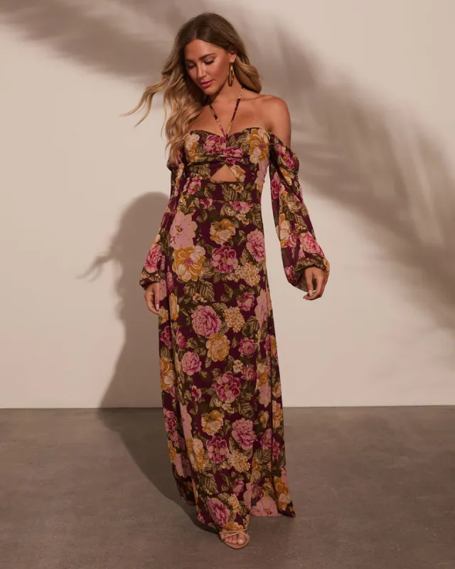 Fresh Harvest Floral Chiffon Cutout Maxi Dress sold by Vici