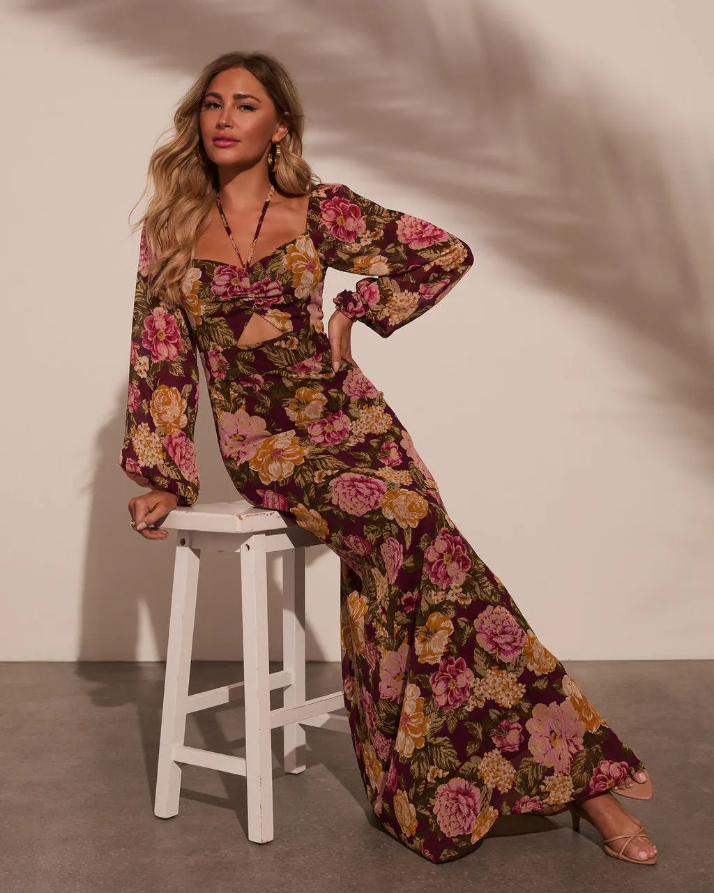 Fresh Harvest Floral Chiffon Cutout Maxi Dress sold by Vici product image thumbnail 5