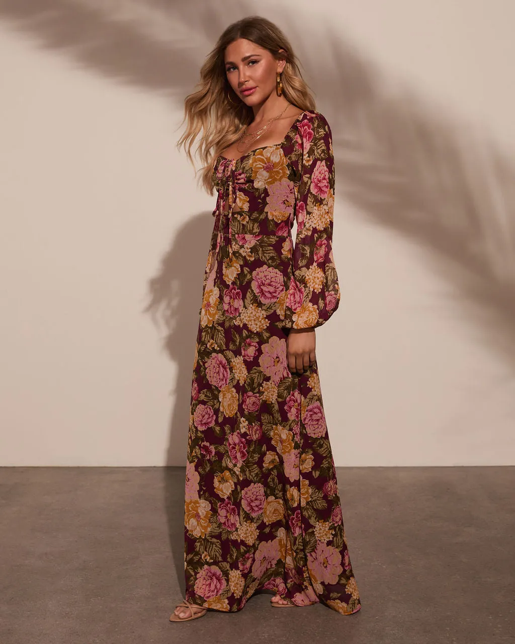 Fresh Harvest Floral Chiffon Cutout Maxi Dress sold by Vici product image thumbnail 3