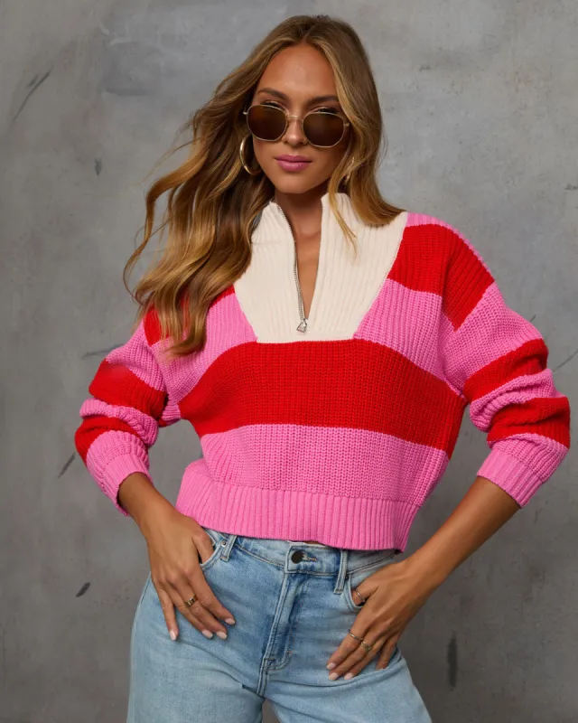 Cardinal Quarter Zip Striped Knit Sweater sold by Vici
