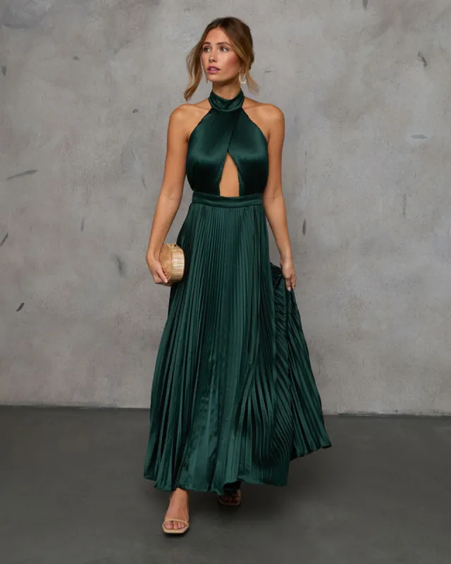 Mariena Halter Neck Plisse Maxi Dress sold by Vici