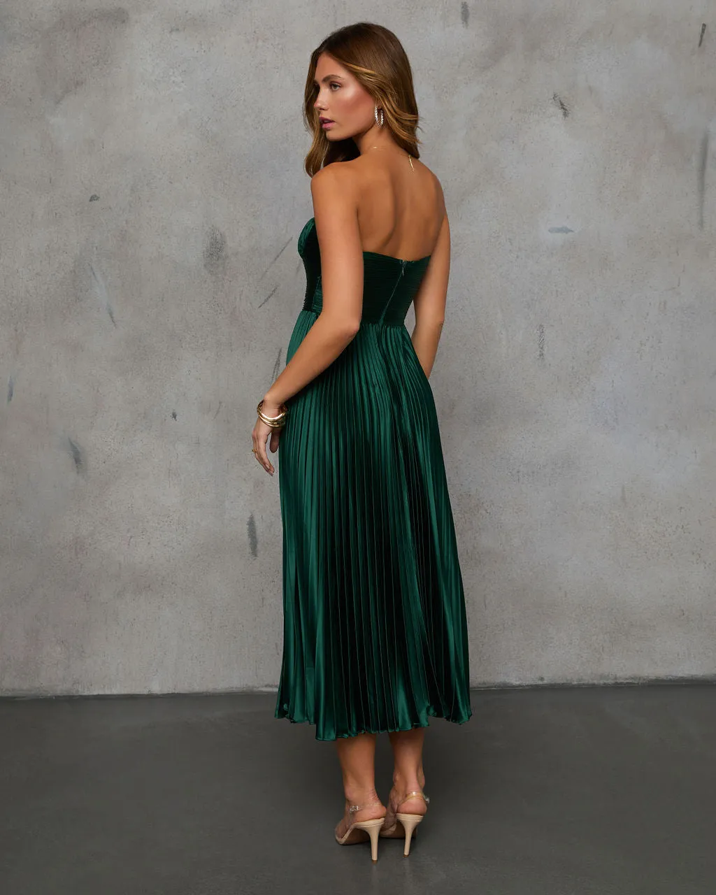 Leanna Strapless Bustier Satin Maxi Dress sold by Vici product image thumbnail 4