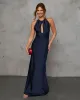 Adelynn Satin Halter Maxi Dress sold by Vici