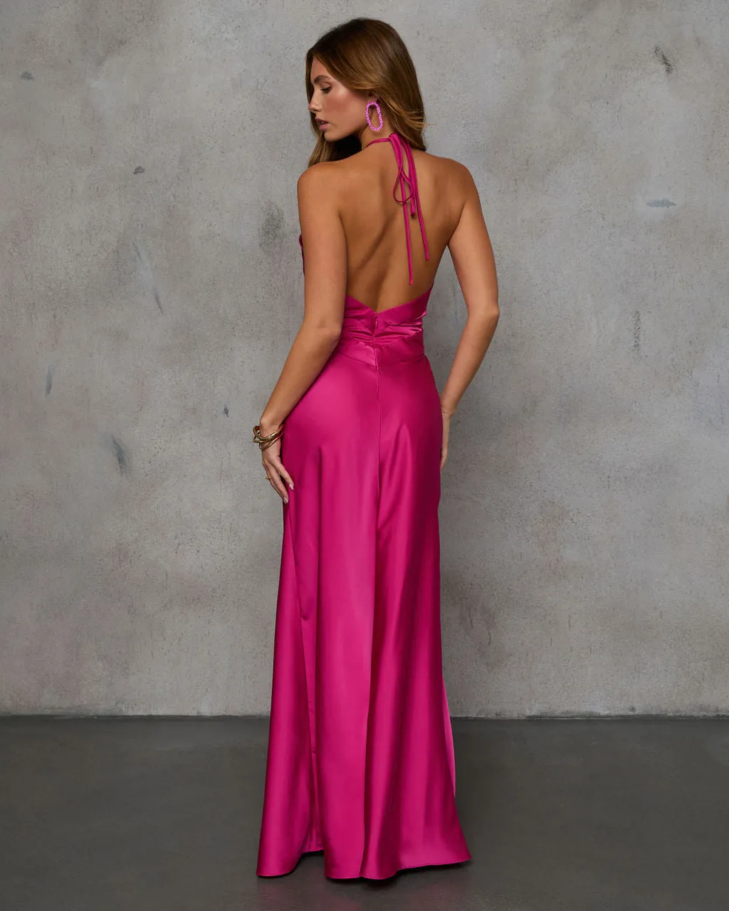 Adelynn Satin Halter Maxi Dress sold by Vici product image thumbnail 4