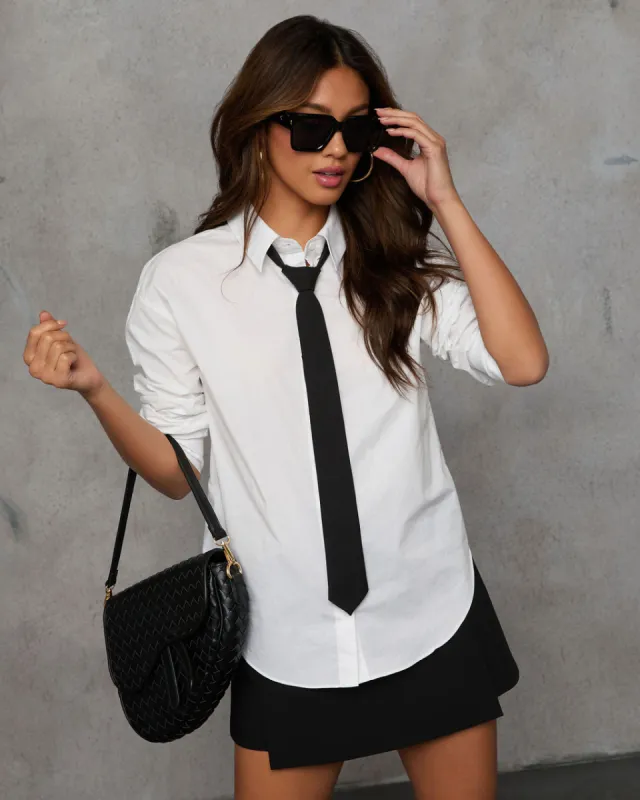 Corporate Cutie Contrast Tie Button Down Top sold by Vici