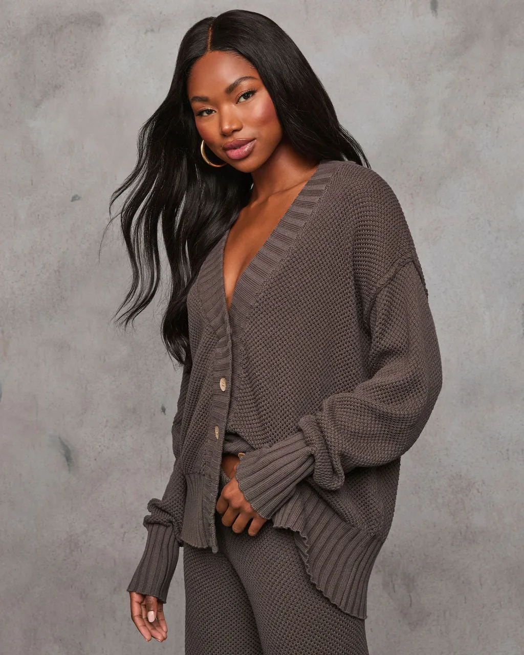 Find The Calm Front Button Textured Knit Cardigan sold by Vici product image thumbnail 3