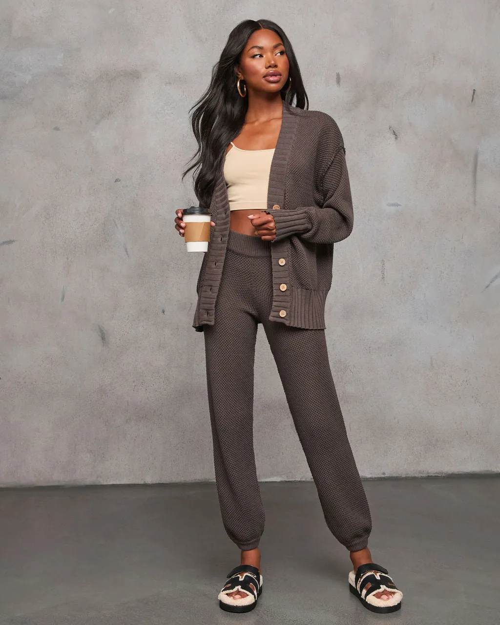 Find The Calm Front Button Textured Knit Cardigan sold by Vici product image thumbnail 2