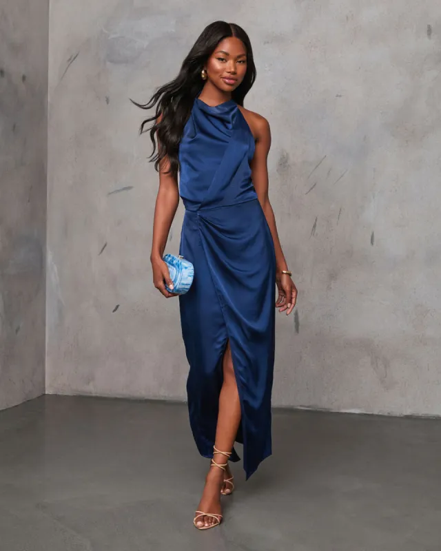 Jaelyn Halter Neck Satin Maxi Dress sold by Vici