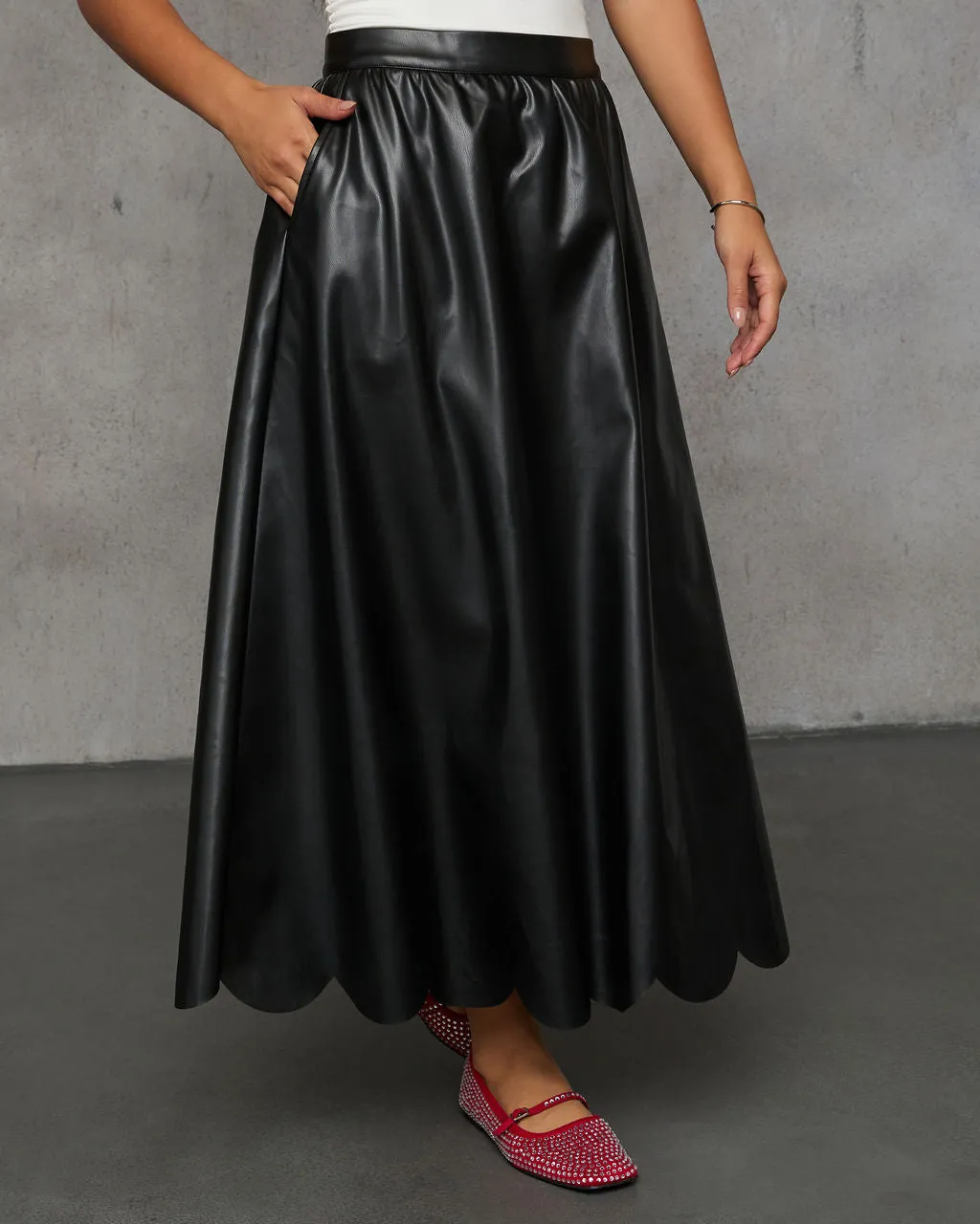 Susana Pleated Leather Midi Skirt sold by Vici product image thumbnail 3