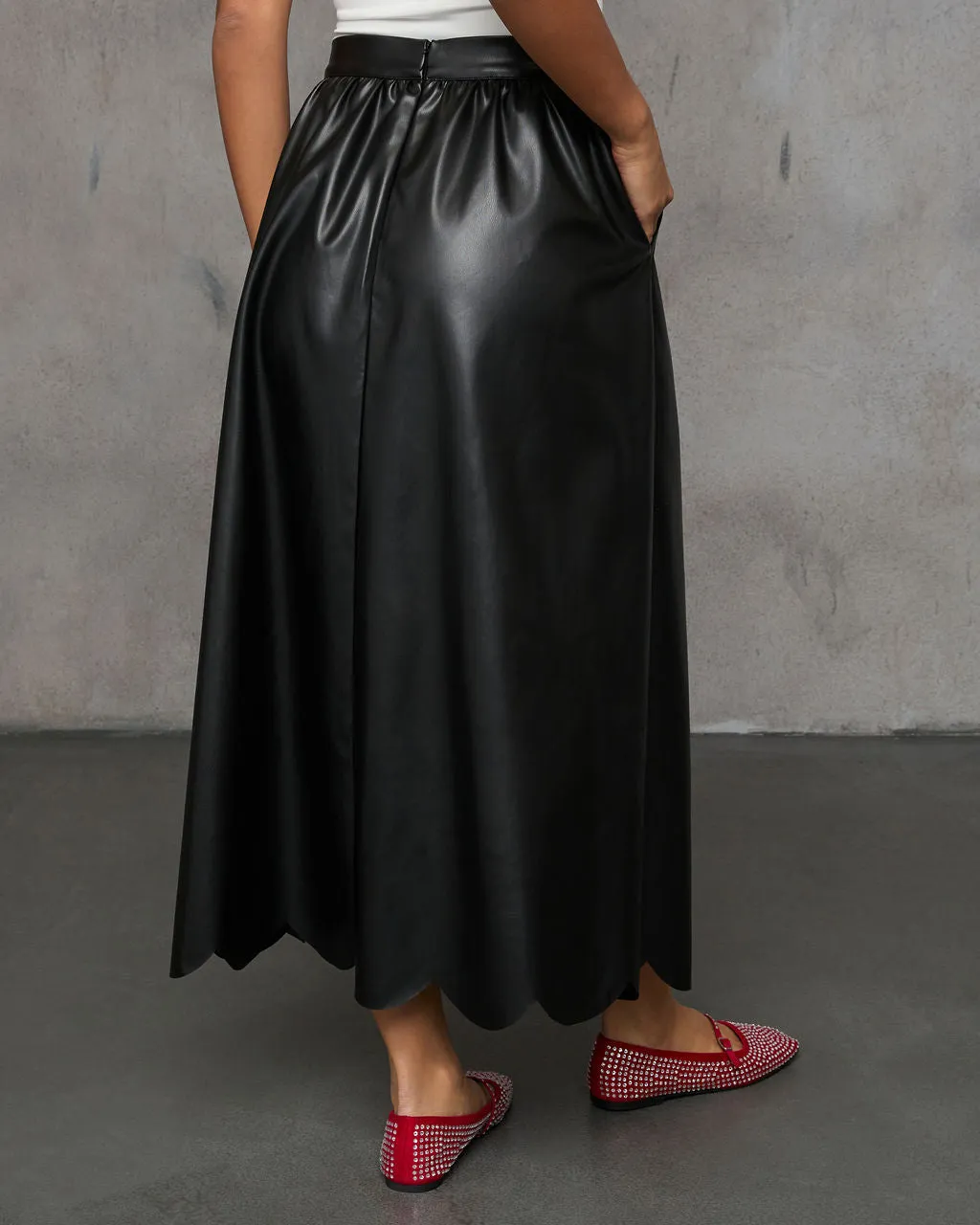 Susana Pleated Leather Midi Skirt sold by Vici product image thumbnail 4