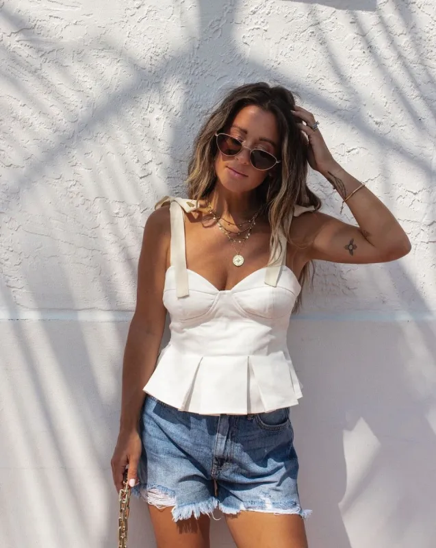 Lala Cotton Blend Corset Pleated Top - White - FINAL SALE sold by Vici