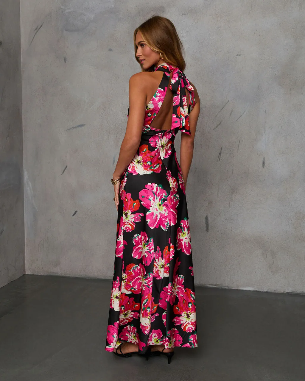 Liliana Floral Halter Satin Maxi Dress sold by Vici product image thumbnail 4