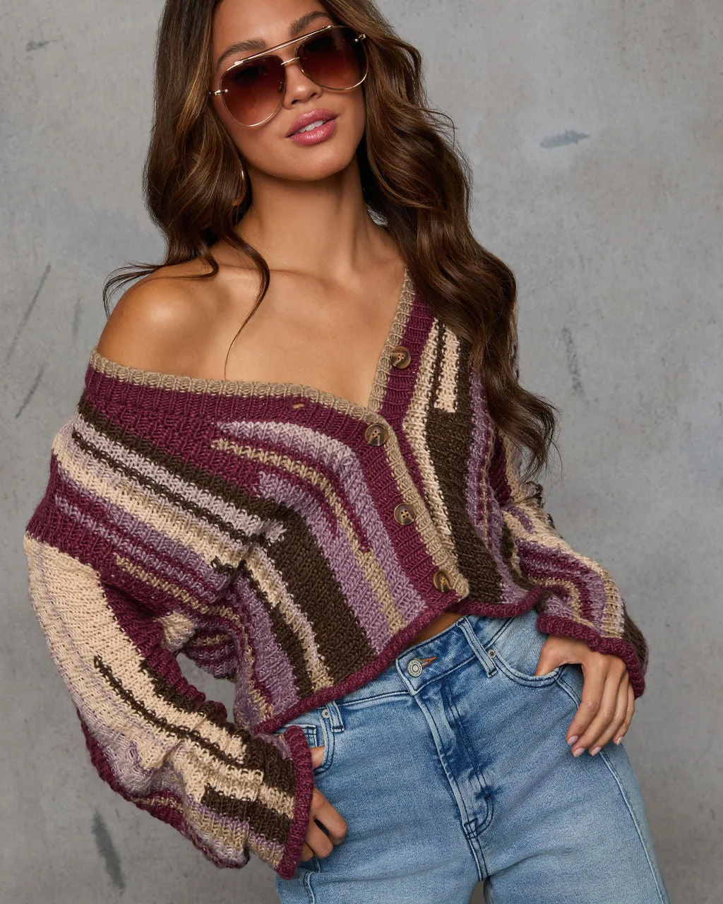 Express Yourself Abstract Knit Cardigan sold by Vici