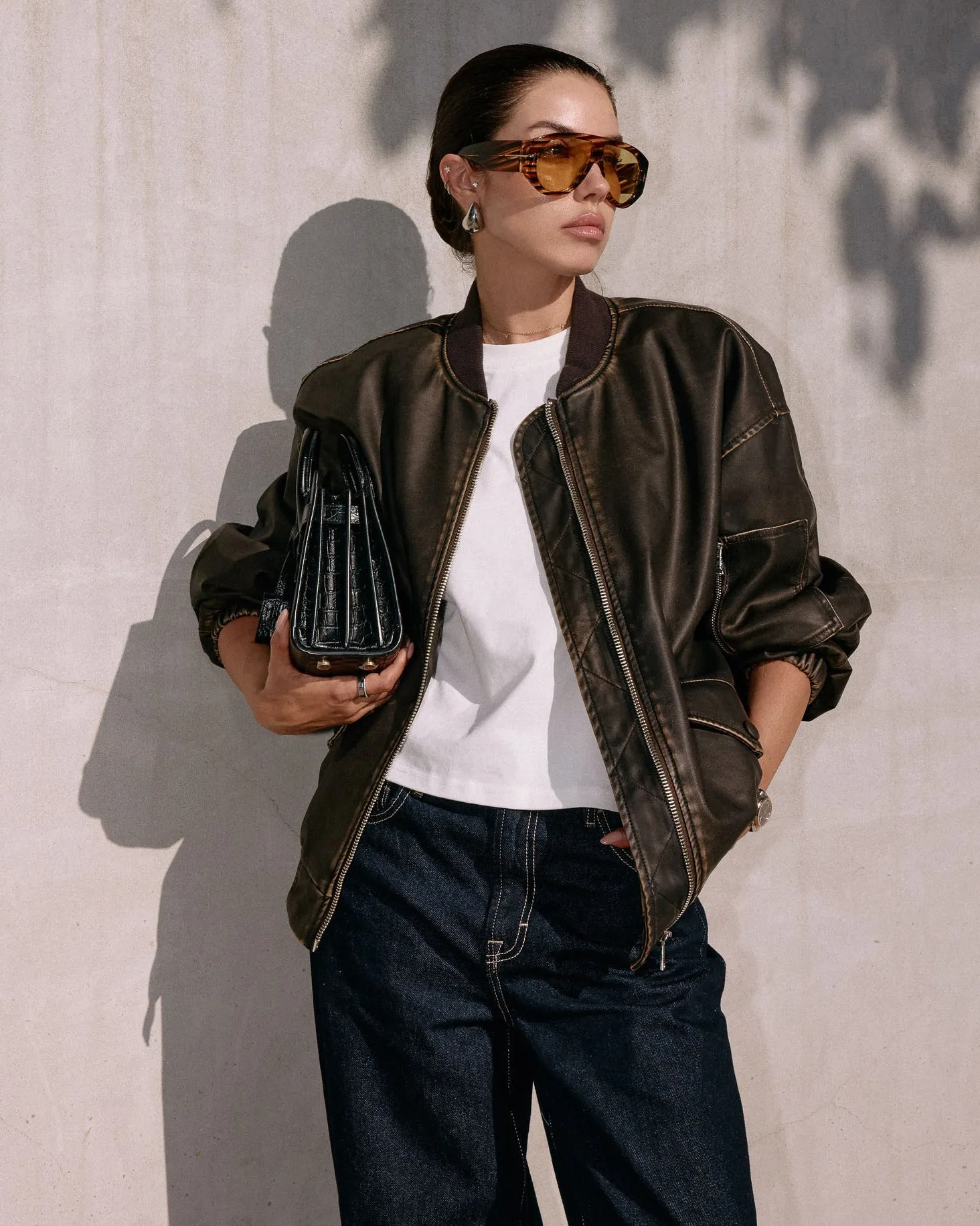 Lets Get Lost Oversized Bomber Jacket sold by Vici