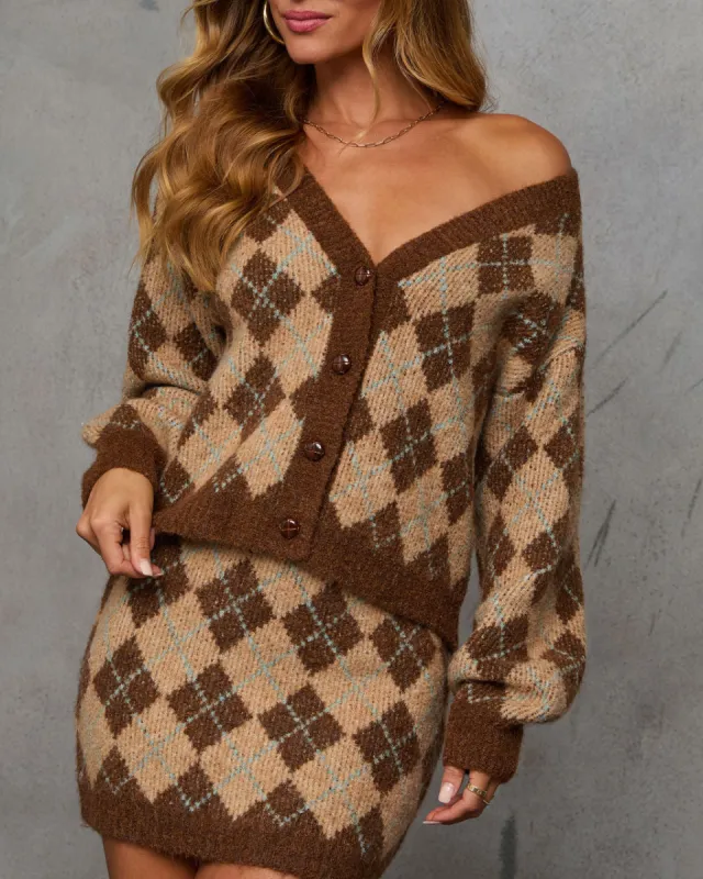 Brisk Strolls Argyle Print Cardigan sold by Vici