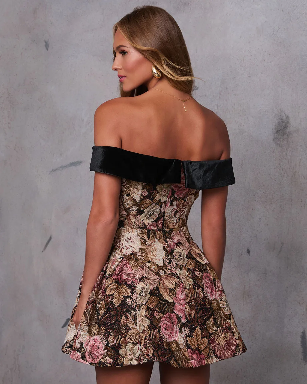 Capture This Off Shoulder Fit And Flare Brocade Mini Dress sold by Vici product image thumbnail 4