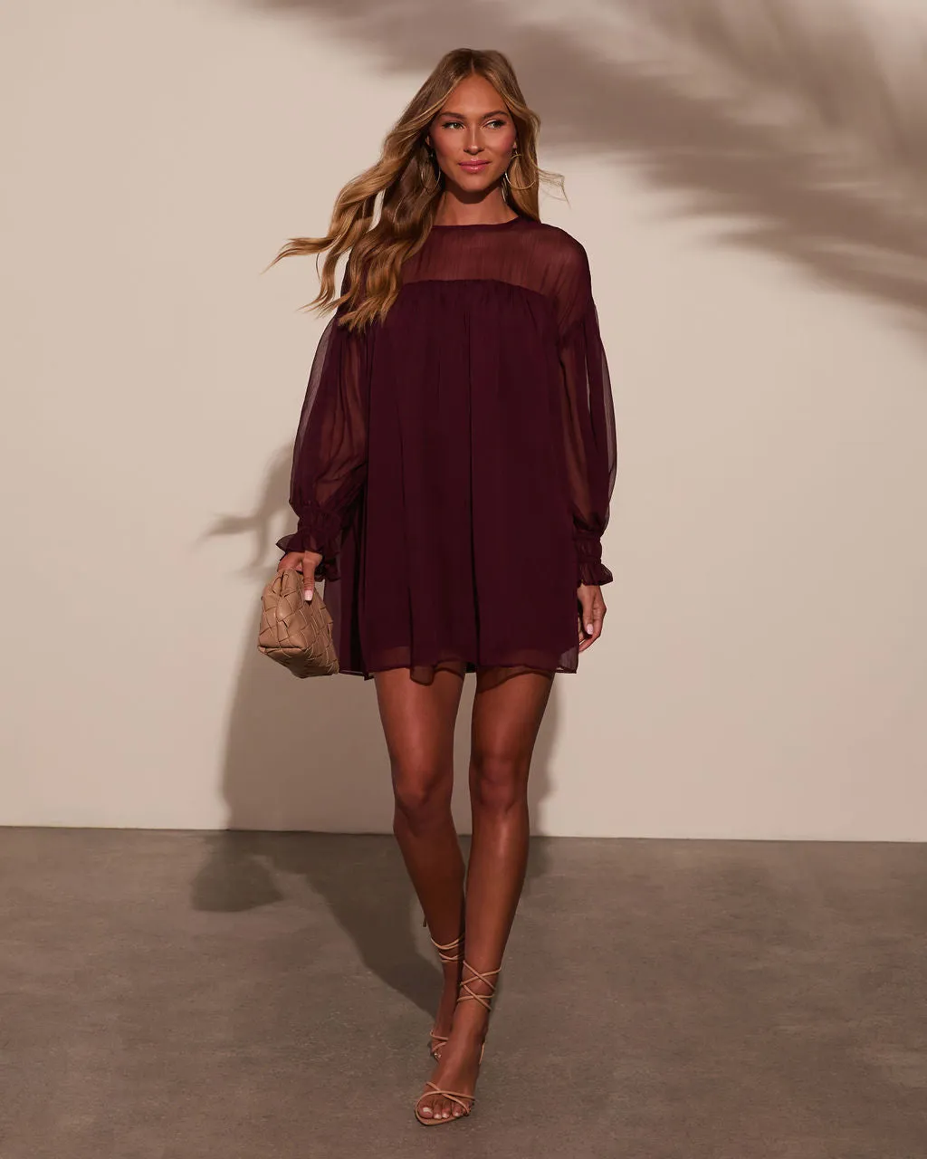 Sweet Soirée Chiffon Shift Mini Dress sold by Vici