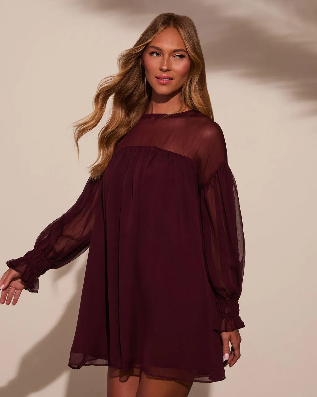 Sweet Soirée Chiffon Shift Mini Dress sold by Vici product image thumbnail 3