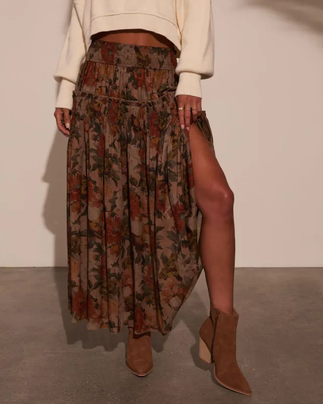 Morning Call Printed Maxi Skirt sold by Vici