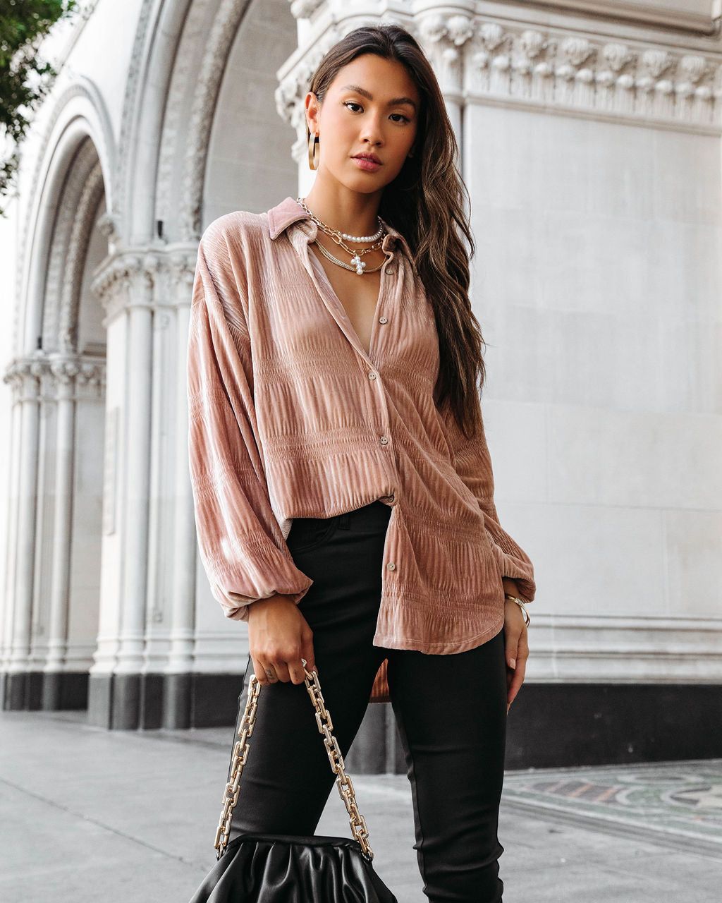 Bette Textured Velvet Button Down Top - Champagne sold by Vici product image thumbnail 3