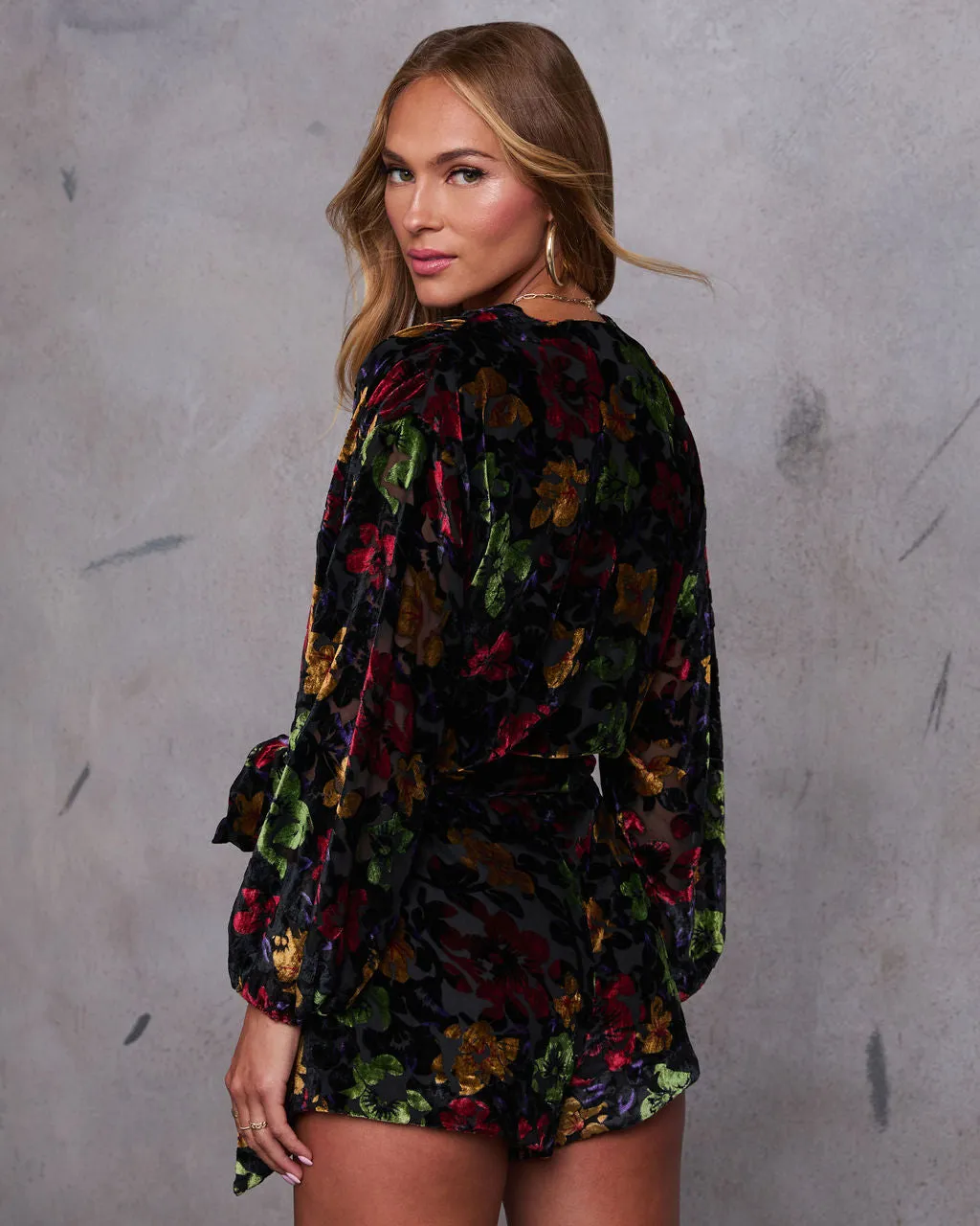 Come On Over Wrap Tie Velvet Romper sold by Vici product image thumbnail 4
