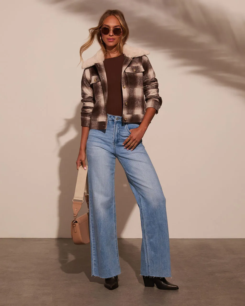 Warm Feels Fur Collar Plaid Jacket sold by Vici