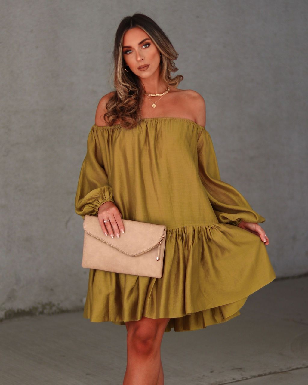 Jewel Pocketed Off The Shoulder Billowed Dress sold by Vici product image thumbnail 4