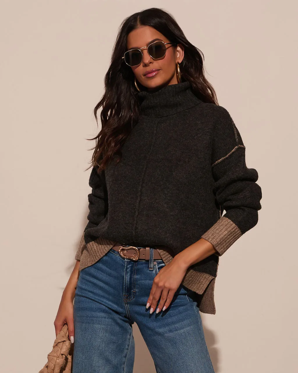 By The Way Contrast Turtleneck Sweater sold by Vici