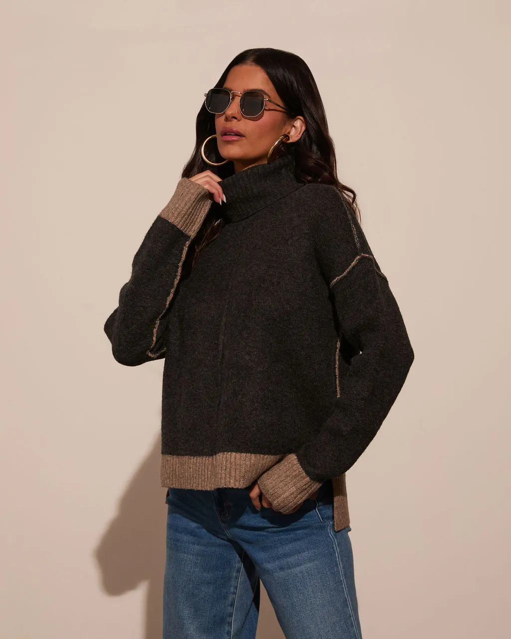 By The Way Contrast Turtleneck Sweater sold by Vici product image thumbnail 3