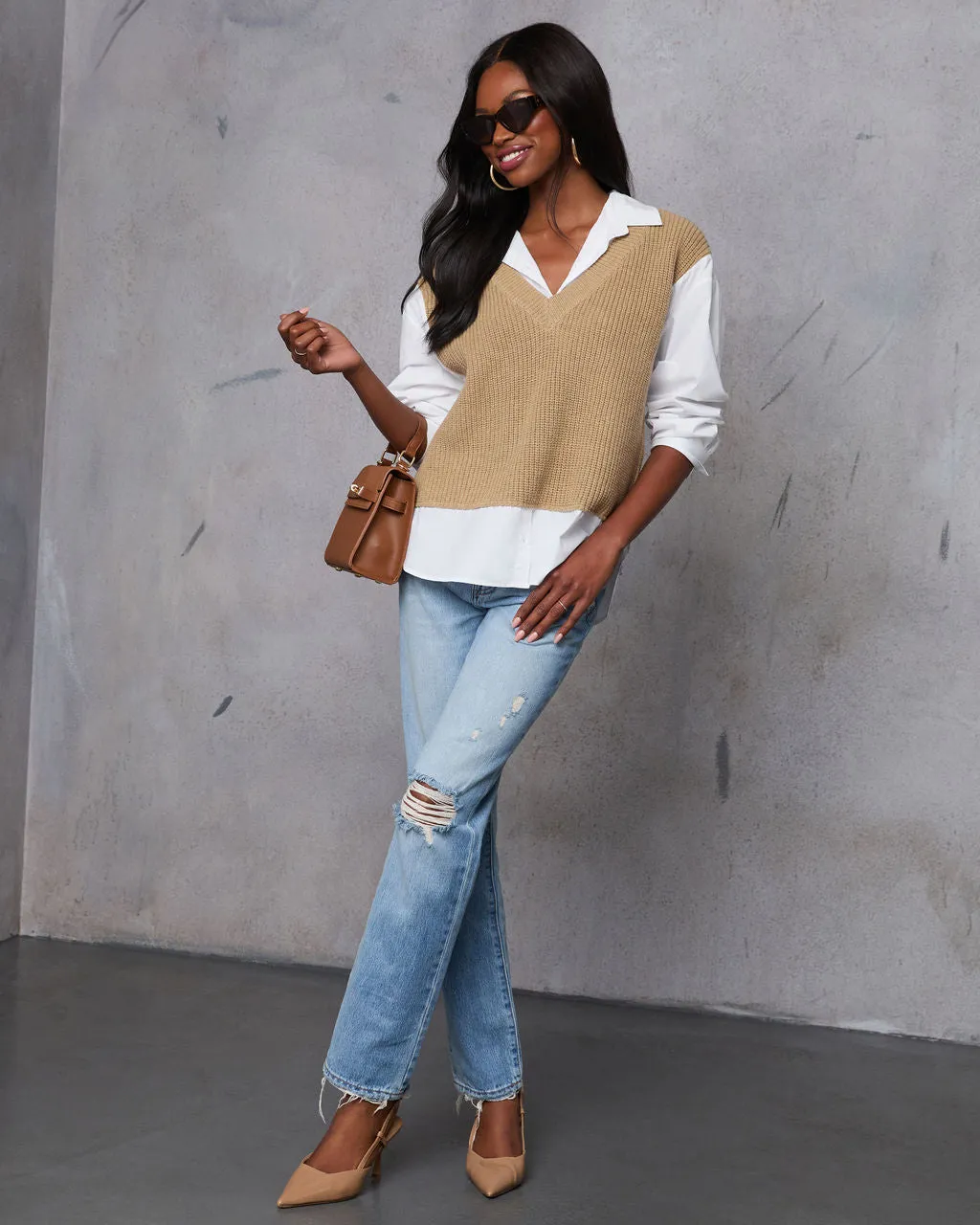 Iced Chai Long Sleeve Sweater Vest Top sold by Vici product image thumbnail 2