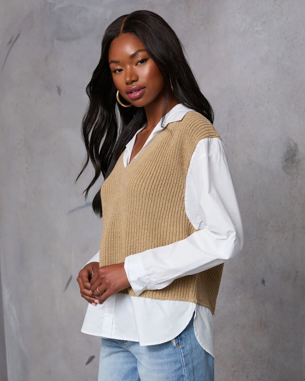 Iced Chai Long Sleeve Sweater Vest Top sold by Vici product image thumbnail 3