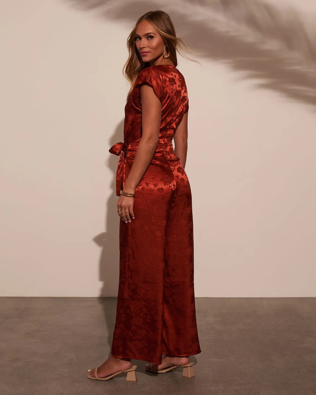 Jackie Satin Jacquard Waist Tie Jumpsuit sold by Vici product image thumbnail 4