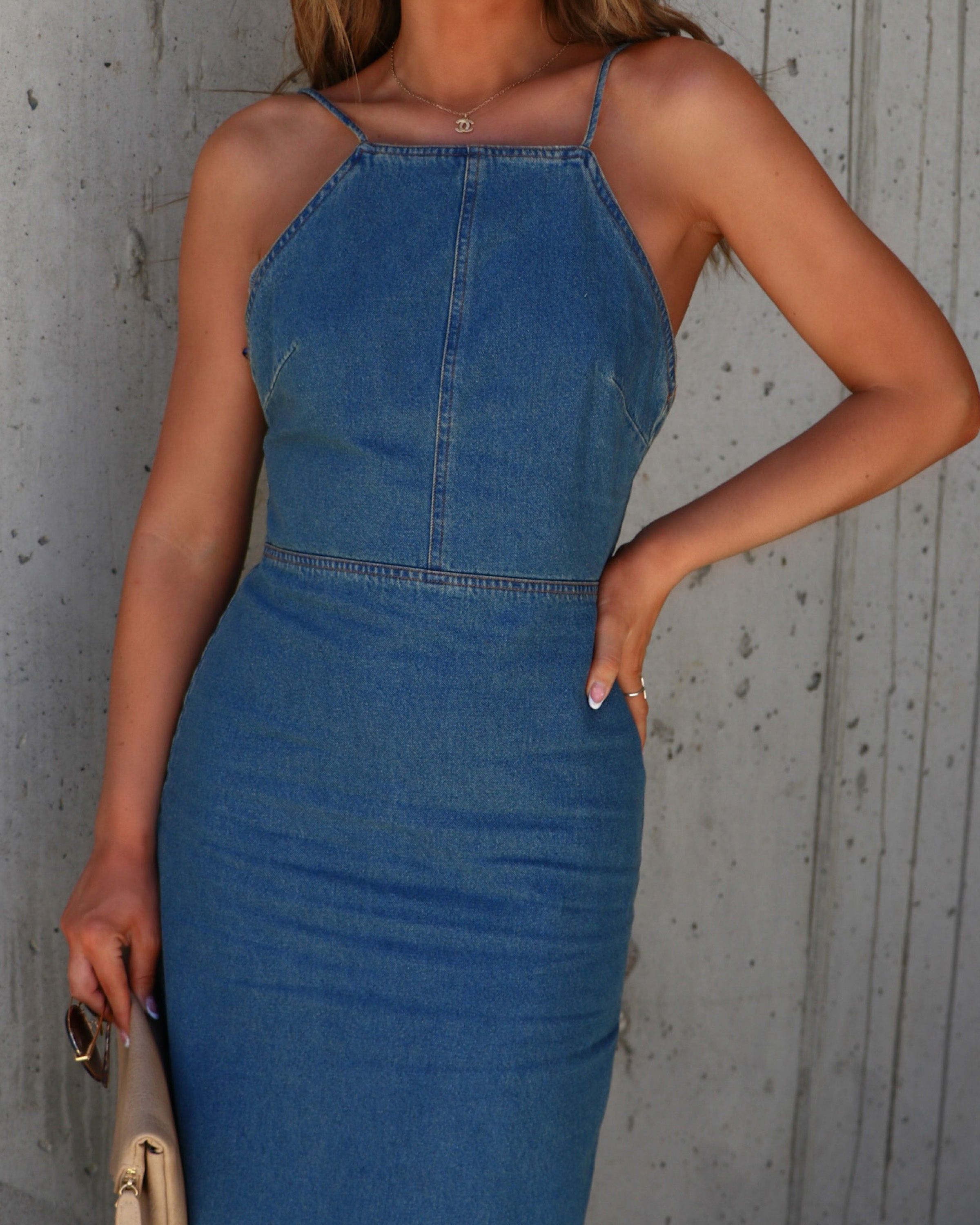 Niven Denim Midi Dress - Denim sold by Vici product image thumbnail 5