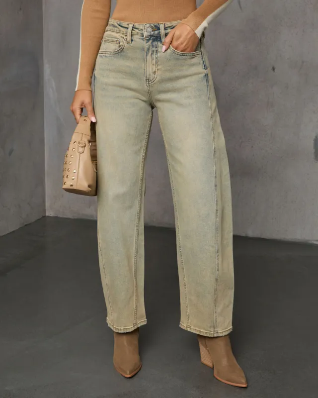 Mavrick Stretch High Rise Barrel Jeans sold by Vici