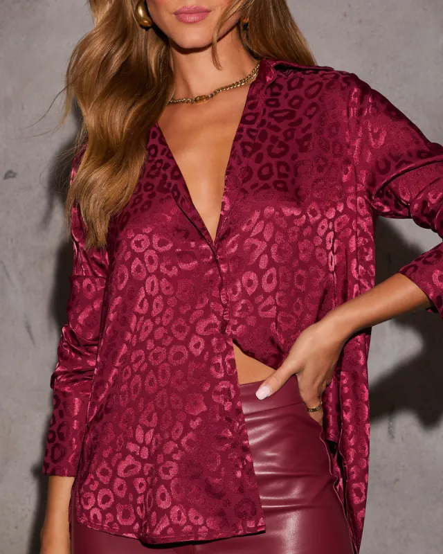 Willah Satin Embossed Button Down Top sold by Vici