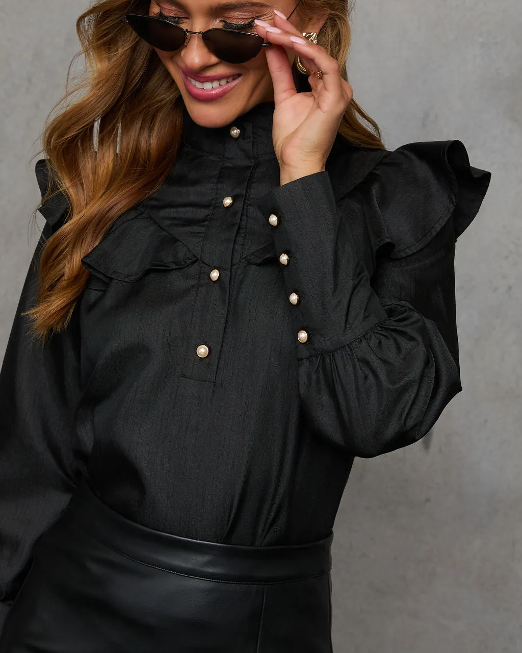 Jaylan Turtleneck Ruffle Shoulder Blouse sold by Vici product image thumbnail 5