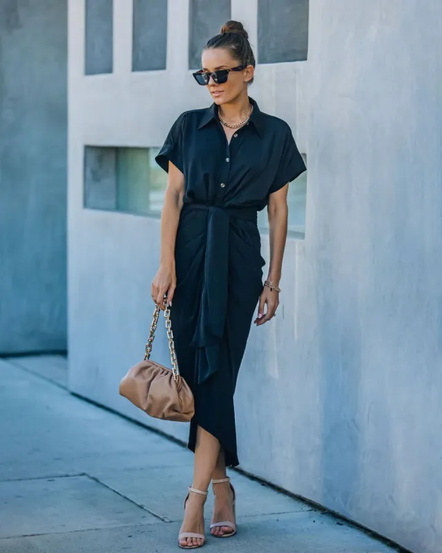Sebastian Tie Front Midi Shirt Dress - Black - FINAL SALE sold by Vici