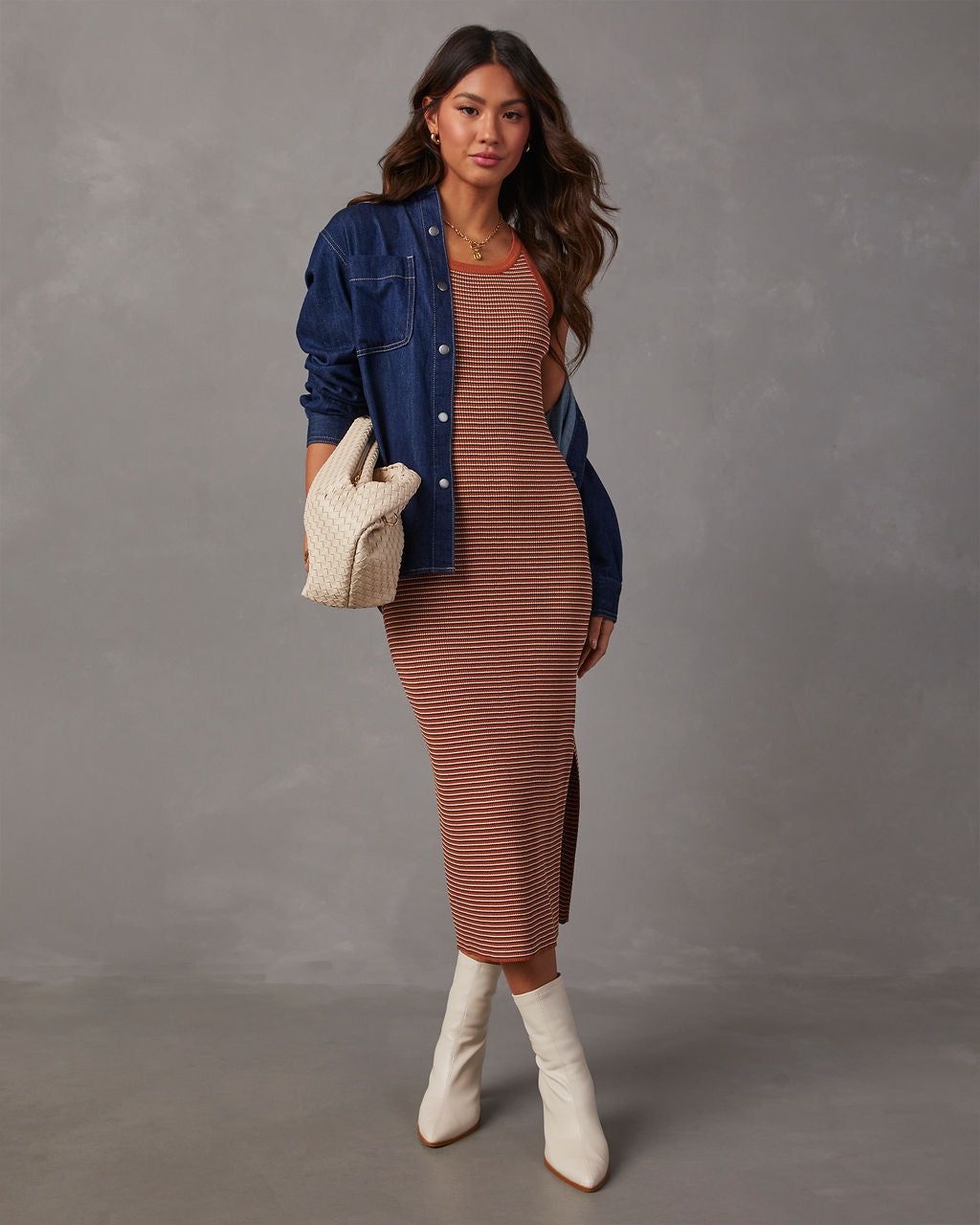 Klariza Sleeveless Ribbed Knit Midi Dress - Rust sold by Vici product image thumbnail 6