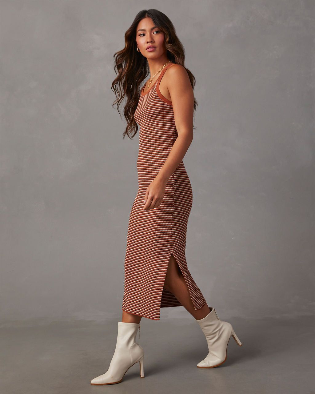 Klariza Sleeveless Ribbed Knit Midi Dress - Rust sold by Vici product image thumbnail 2