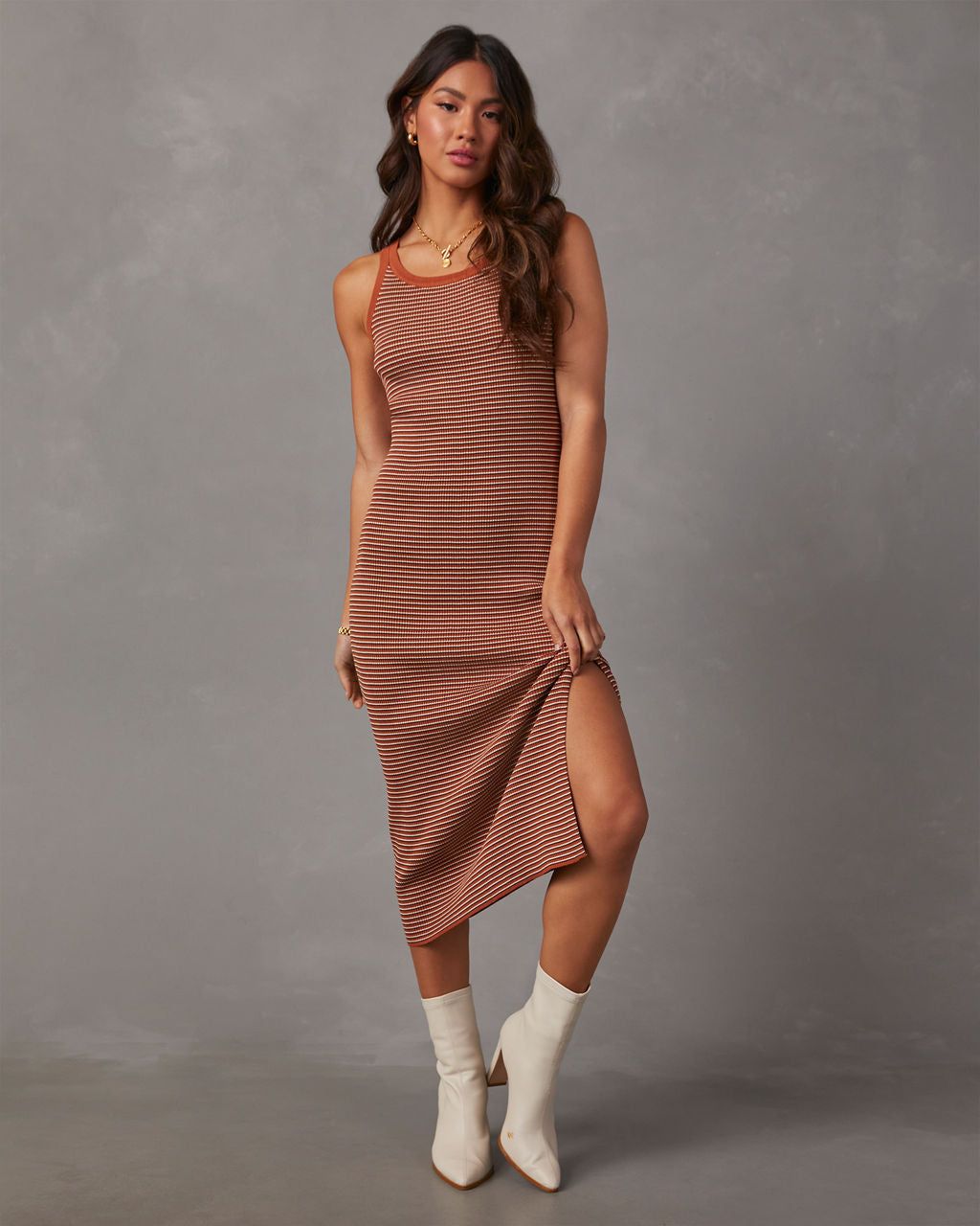Klariza Sleeveless Ribbed Knit Midi Dress - Rust sold by Vici product image thumbnail 3