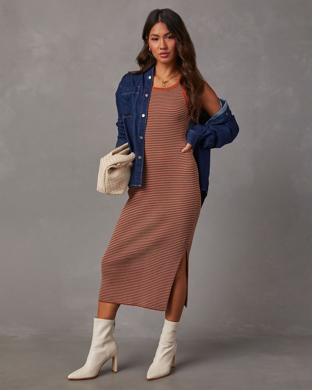 Klariza Sleeveless Ribbed Knit Midi Dress - Rust sold by Vici